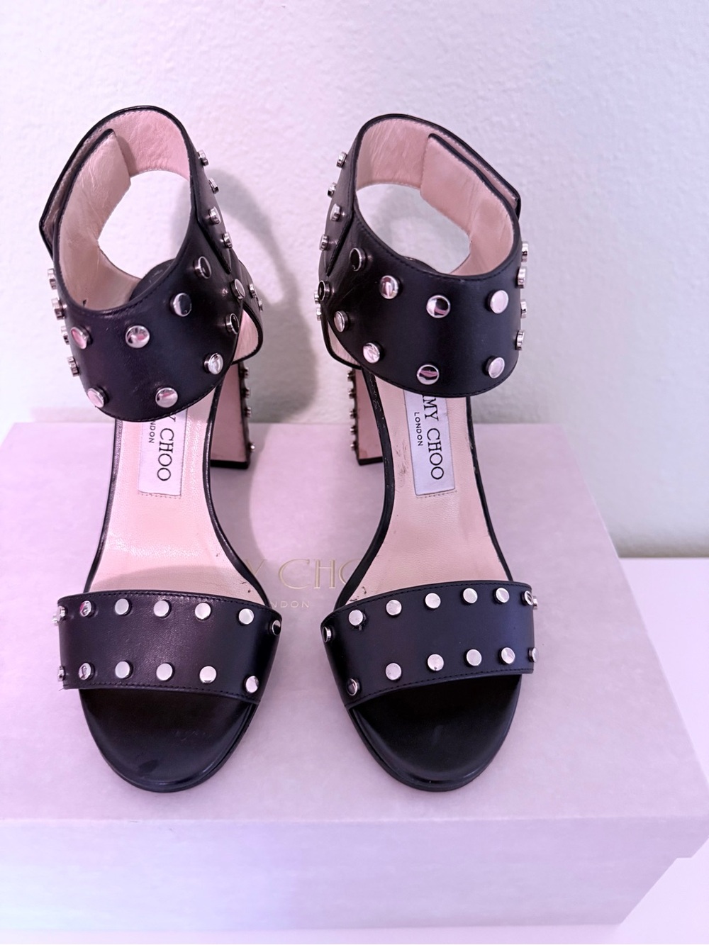 Jimmy Choo Black Leather Studded Ankle-Strap Heels